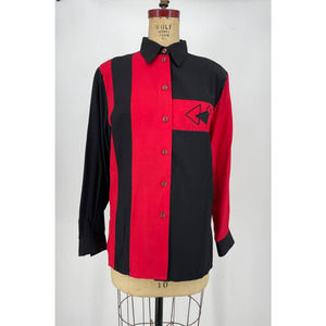 Emdee Retro Colorblock Long Sleeve Button Front Shirt 38